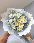 Blue Horizon | Blue Baby's Breath & Rose Bouquet