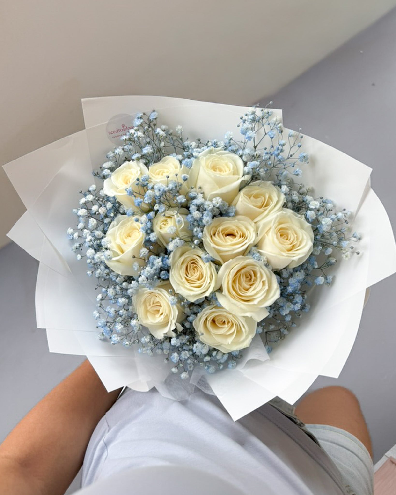Blue Horizon | Blue Baby's Breath & Rose Bouquet
