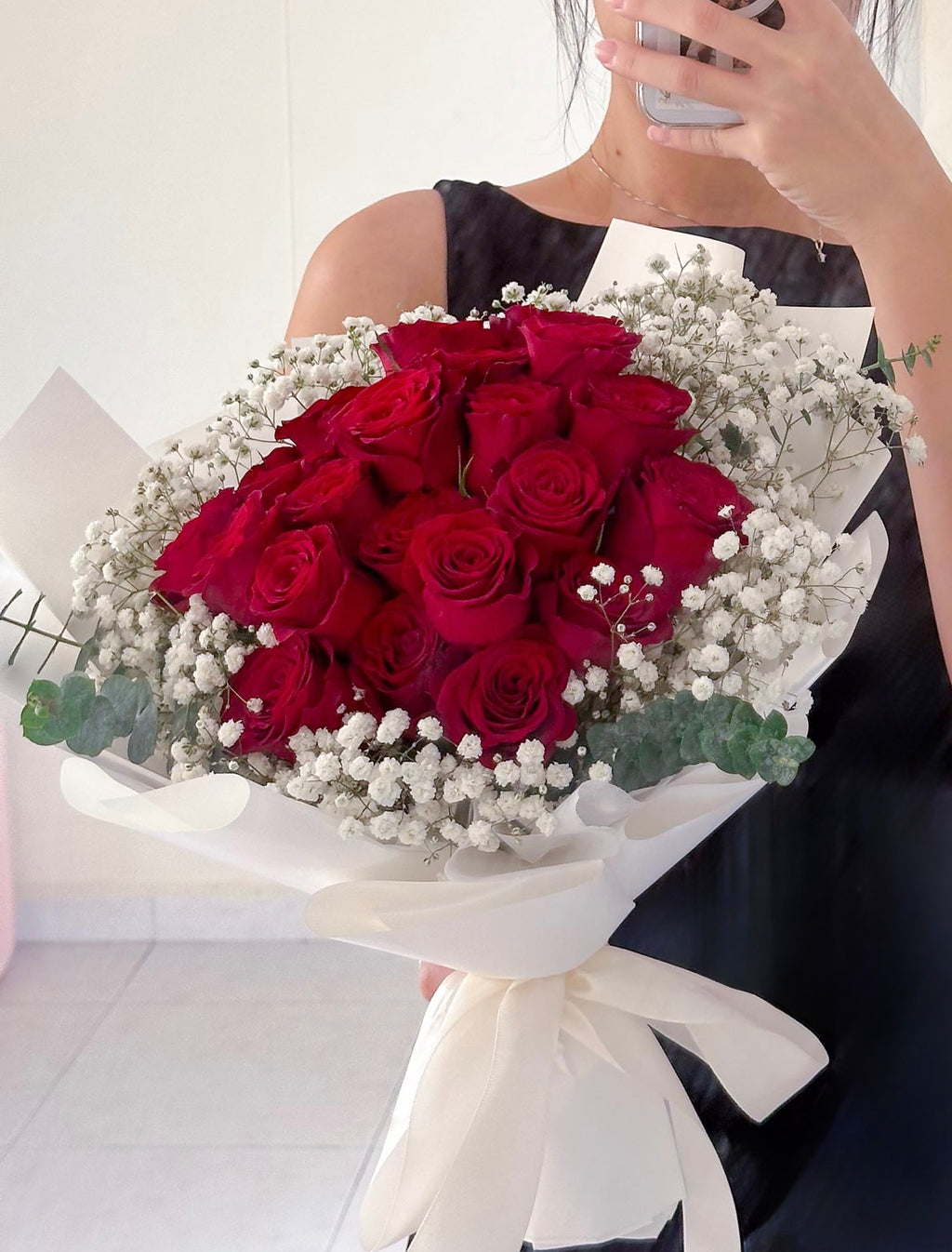 Baby Red Roses Romance | Red Rose & Baby's Breath Bouquet | Flower Delivery Singapore ...