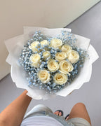 Blue Horizon | Blue Baby's Breath & Rose Bouquet