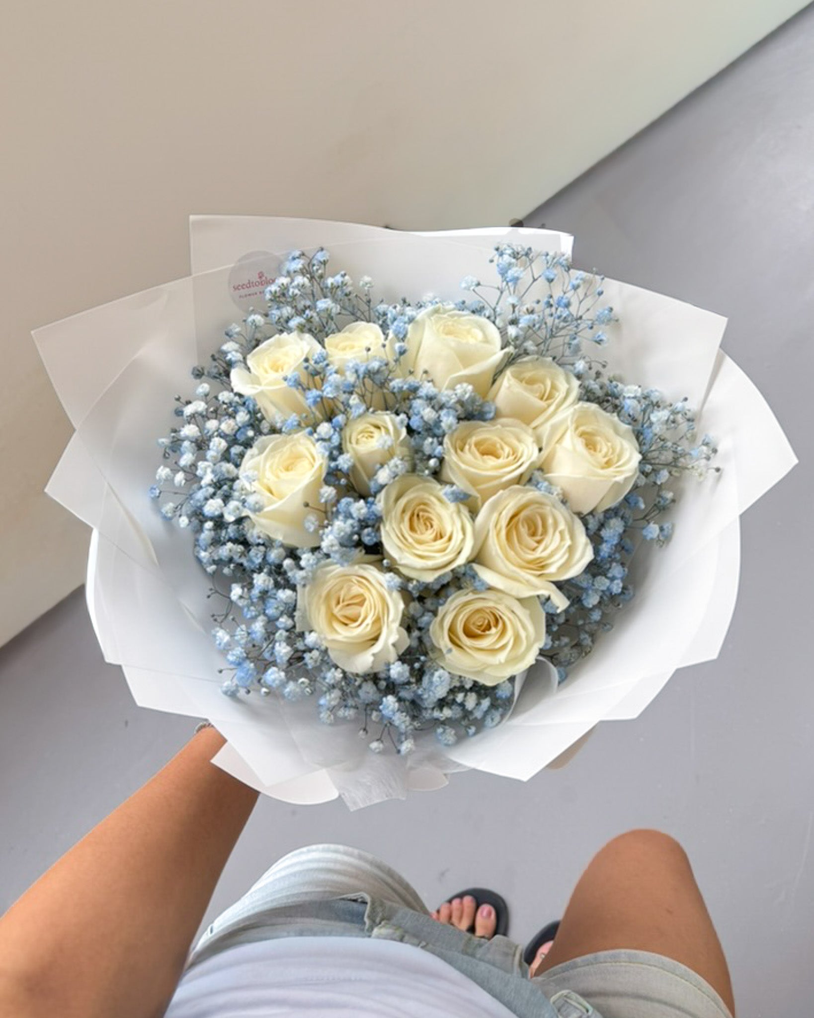 Blue Horizon | Blue Baby's Breath & Rose Bouquet