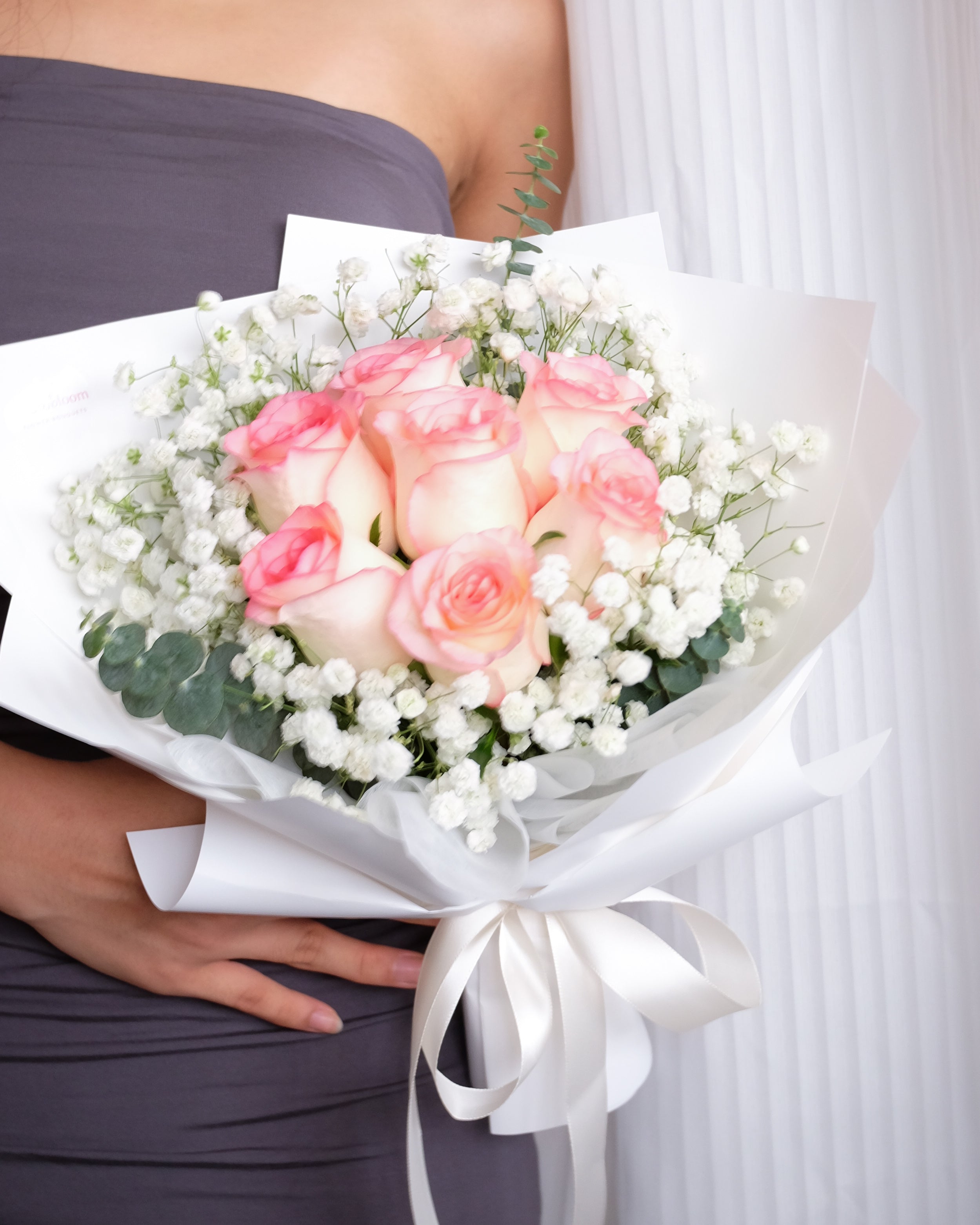Harmony | Two Tone Pink Rose & Baby's Breath Bouquet