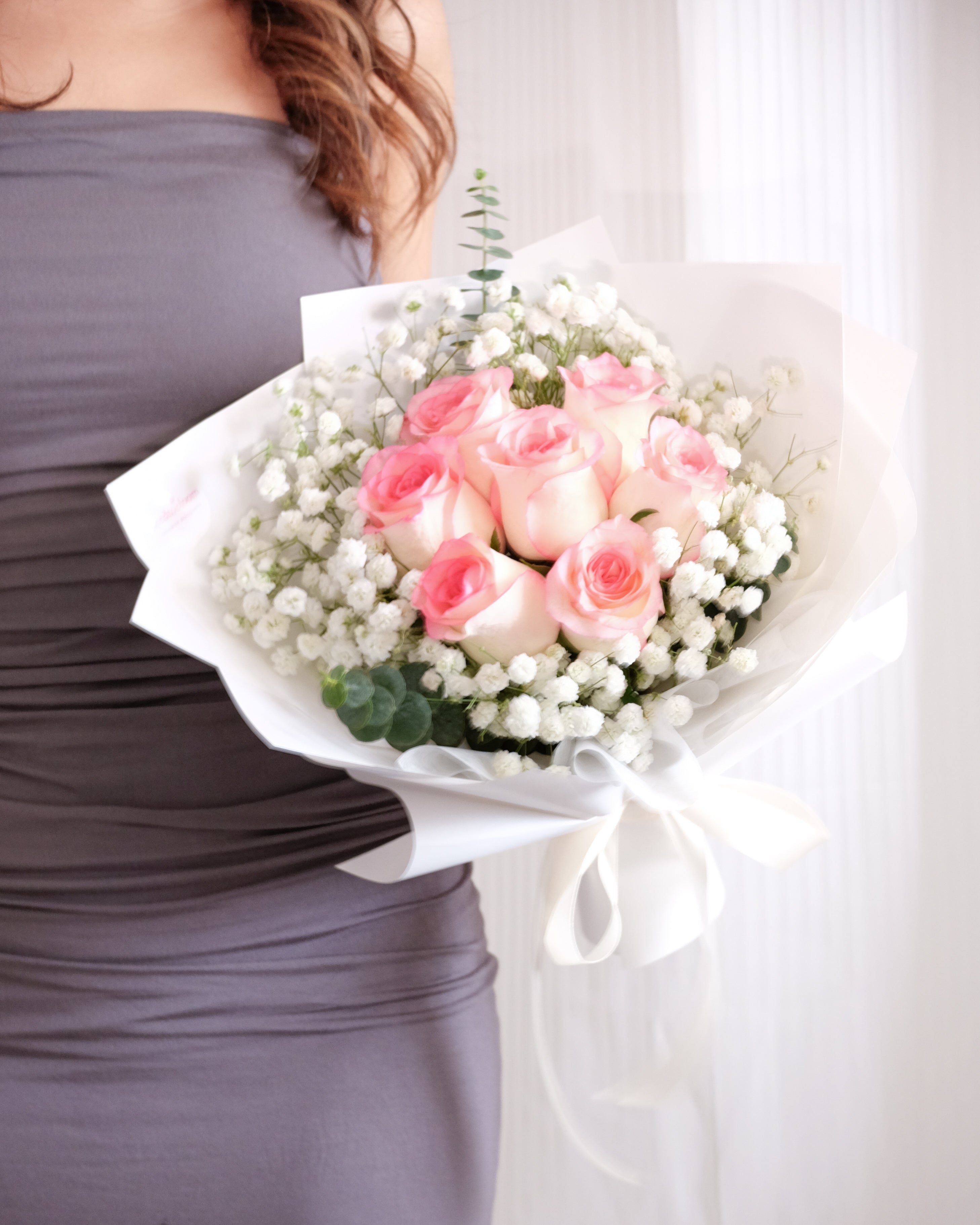 Harmony | Two Tone Pink Rose & Baby's Breath Bouquet