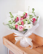 Rosy Glow | Pink Rose & Dark Pink Tulip Bouquet