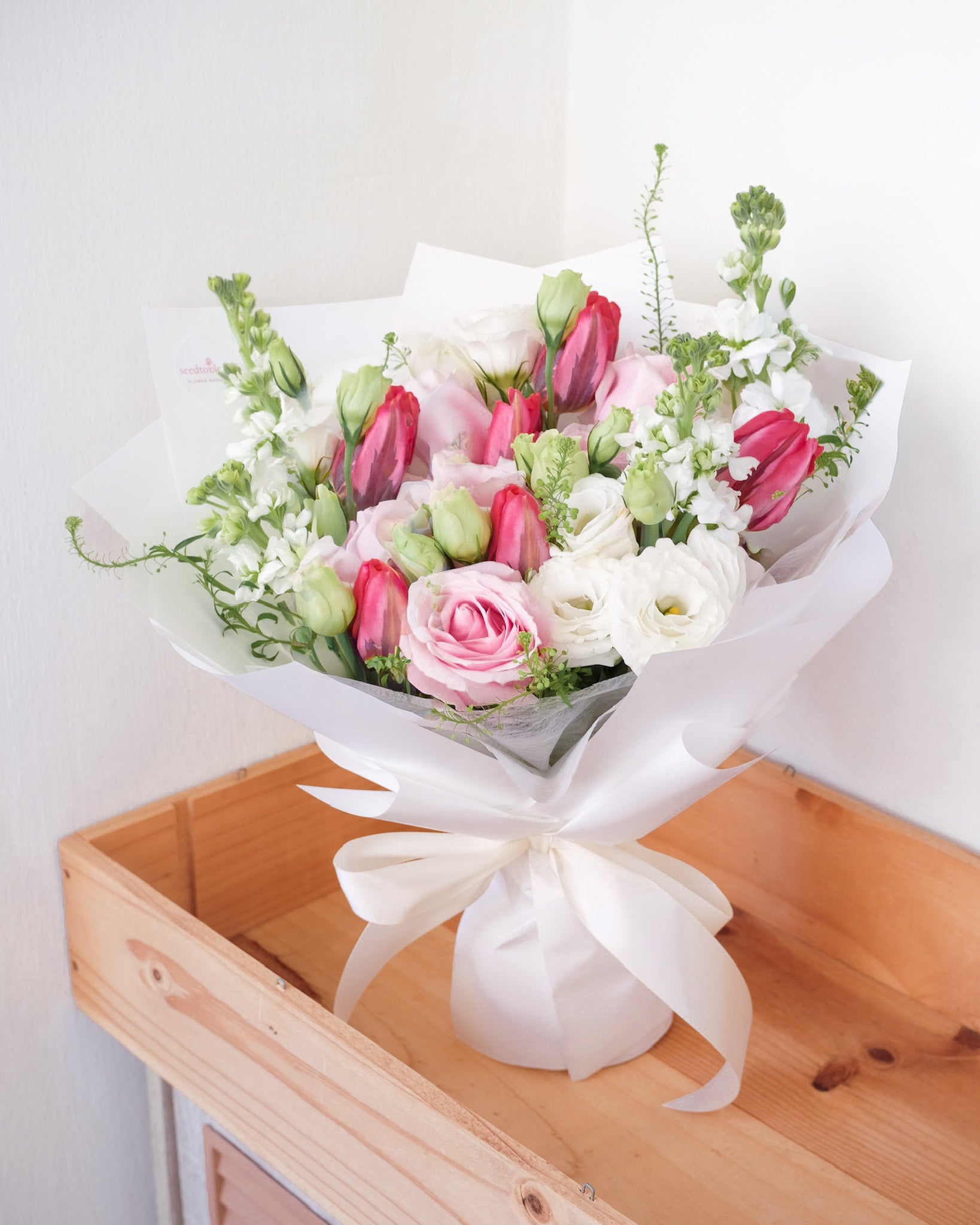 Rosy Glow | Pink Rose & Dark Pink Tulip Bouquet