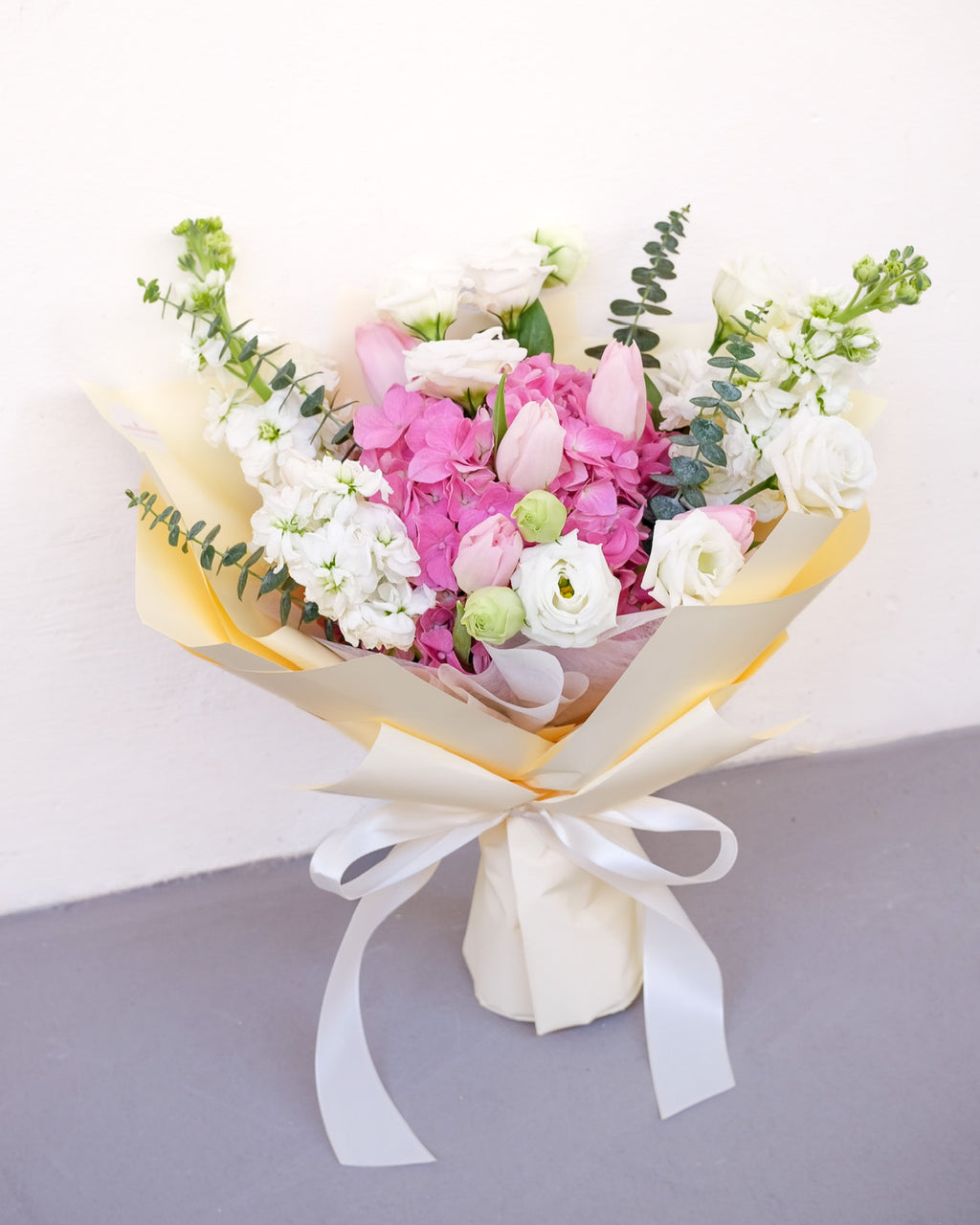 Dreamy Affection | Pink Hydrangea & Pink Tulip Bouquet