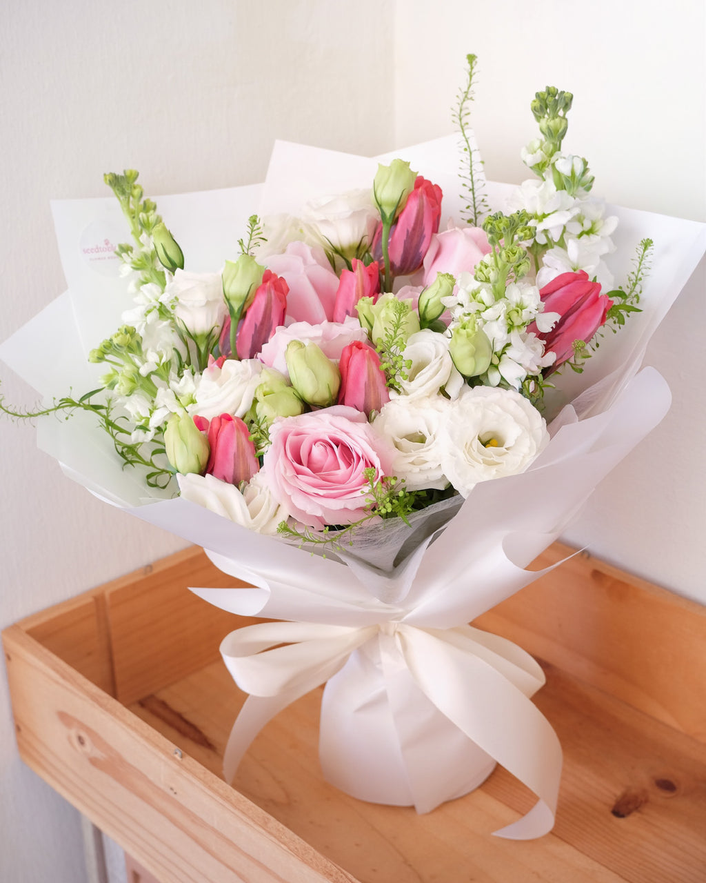 Rosy Glow | Pink Rose & Dark Pink Tulip Bouquet