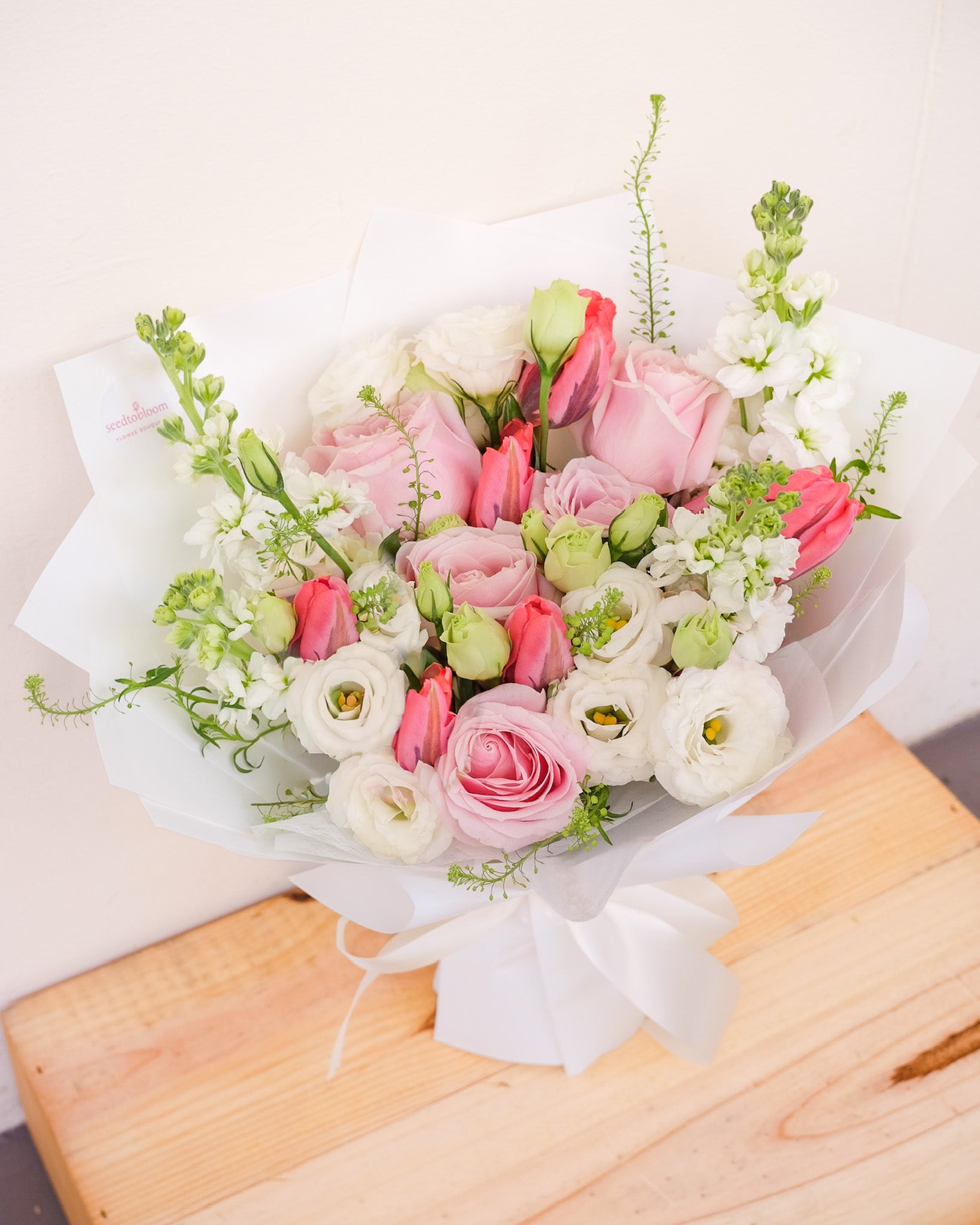 Rosy Glow | Pink Rose & Dark Pink Tulip Bouquet