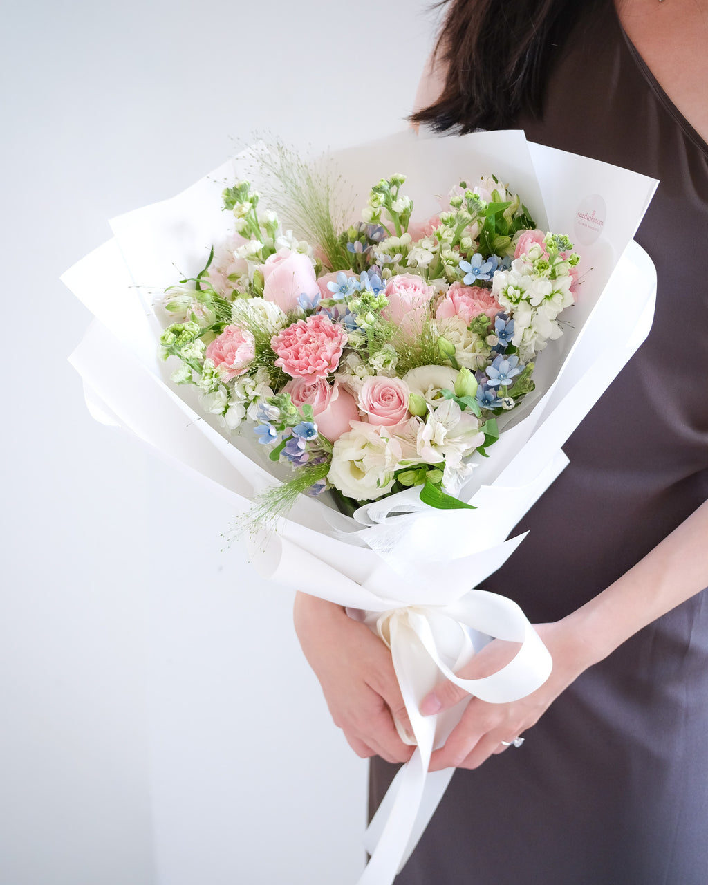 Pure Happiness | Pink Rose, Carnation & Tweedia Bouquet