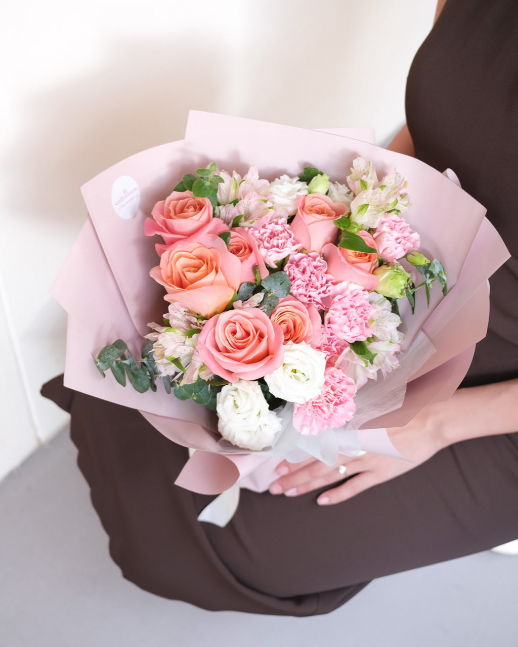 Cherish | Coral Pink Rose & Carnation Bouquet