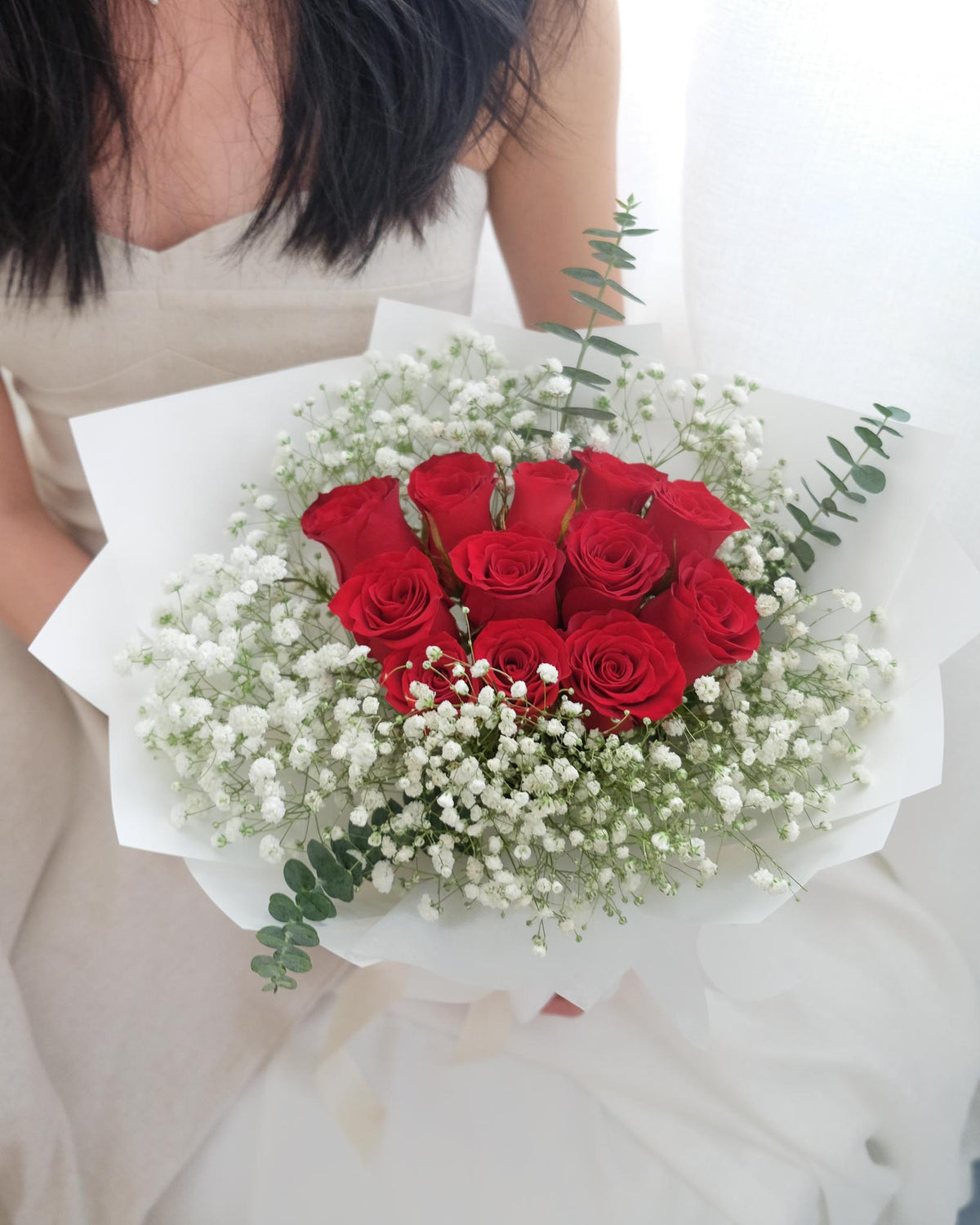 Baby Red Roses Romance | Red Rose & Baby's Breath Bouquet | Flower Delivery Singapore ...