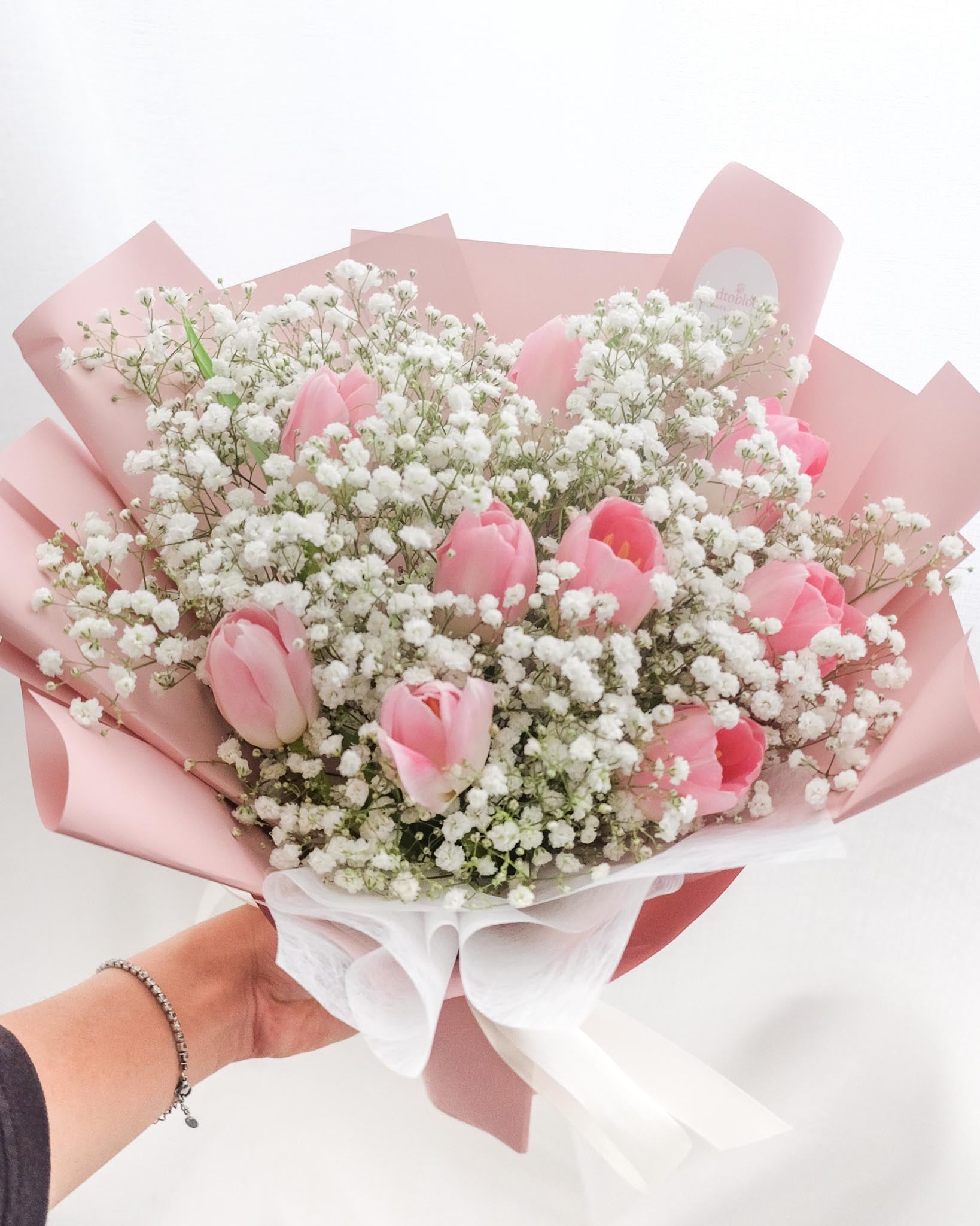 Soft Blush | Light Pink Tulip & Baby's Breath Bouquet