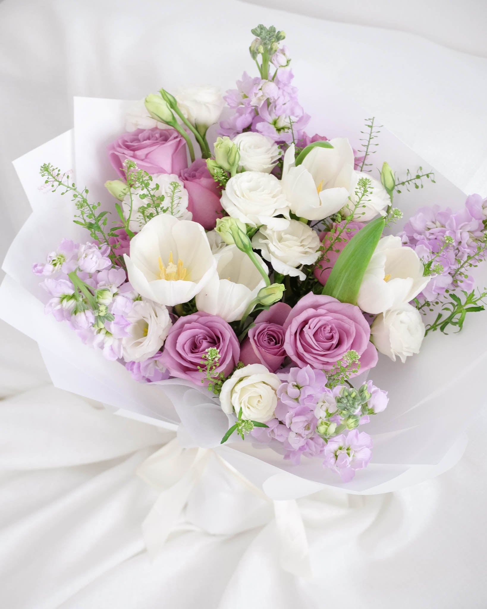 Mystique | Purple Rose & White Tulip Bouquet