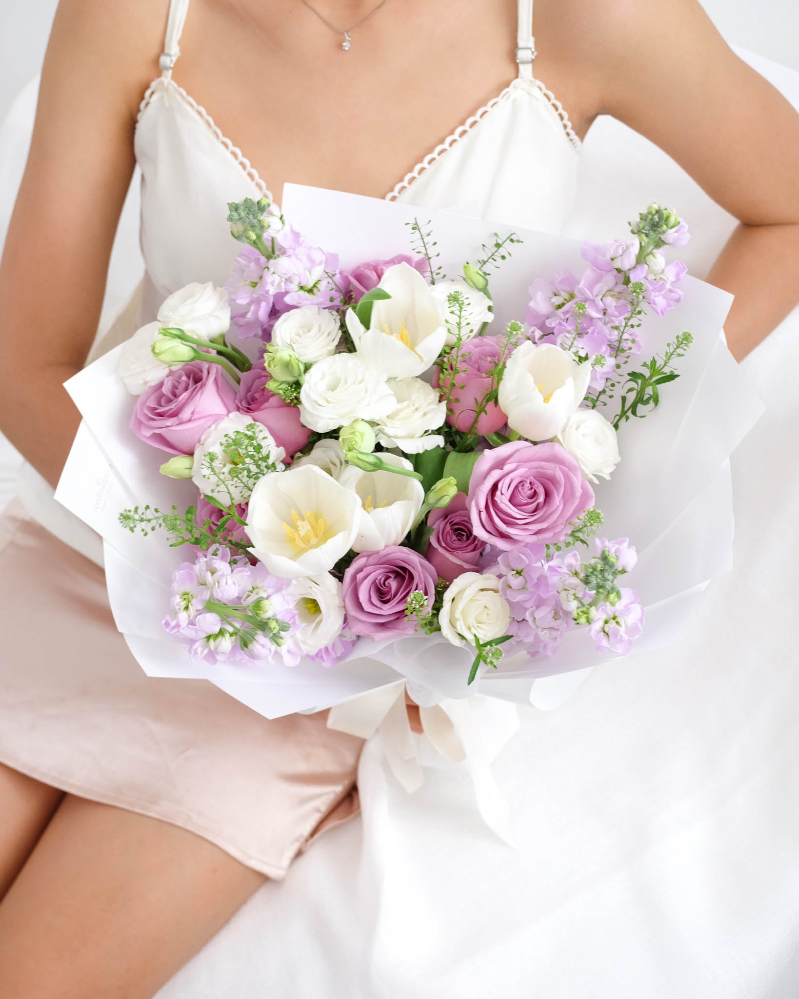 Mystique | Purple Rose & White Tulip Bouquet