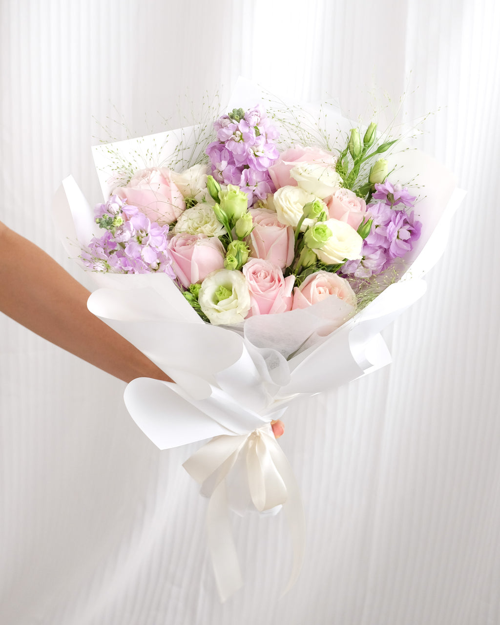 Sweet Admiration | Pink Rose & Purple Matthiola Bouquet
