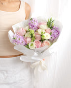 Sweet Admiration | Pink Rose & Purple Matthiola Bouquet