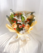 Golden Grace | White Lily & Orange Roses Bouquet