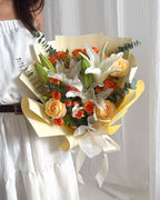 Golden Grace | White Lily & Orange Roses Bouquet