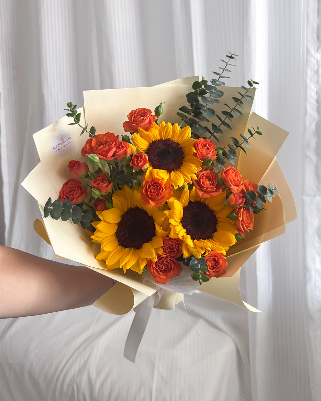 Sunlit Wishes | Sunflower & Orange  Mini Roses Bouquet