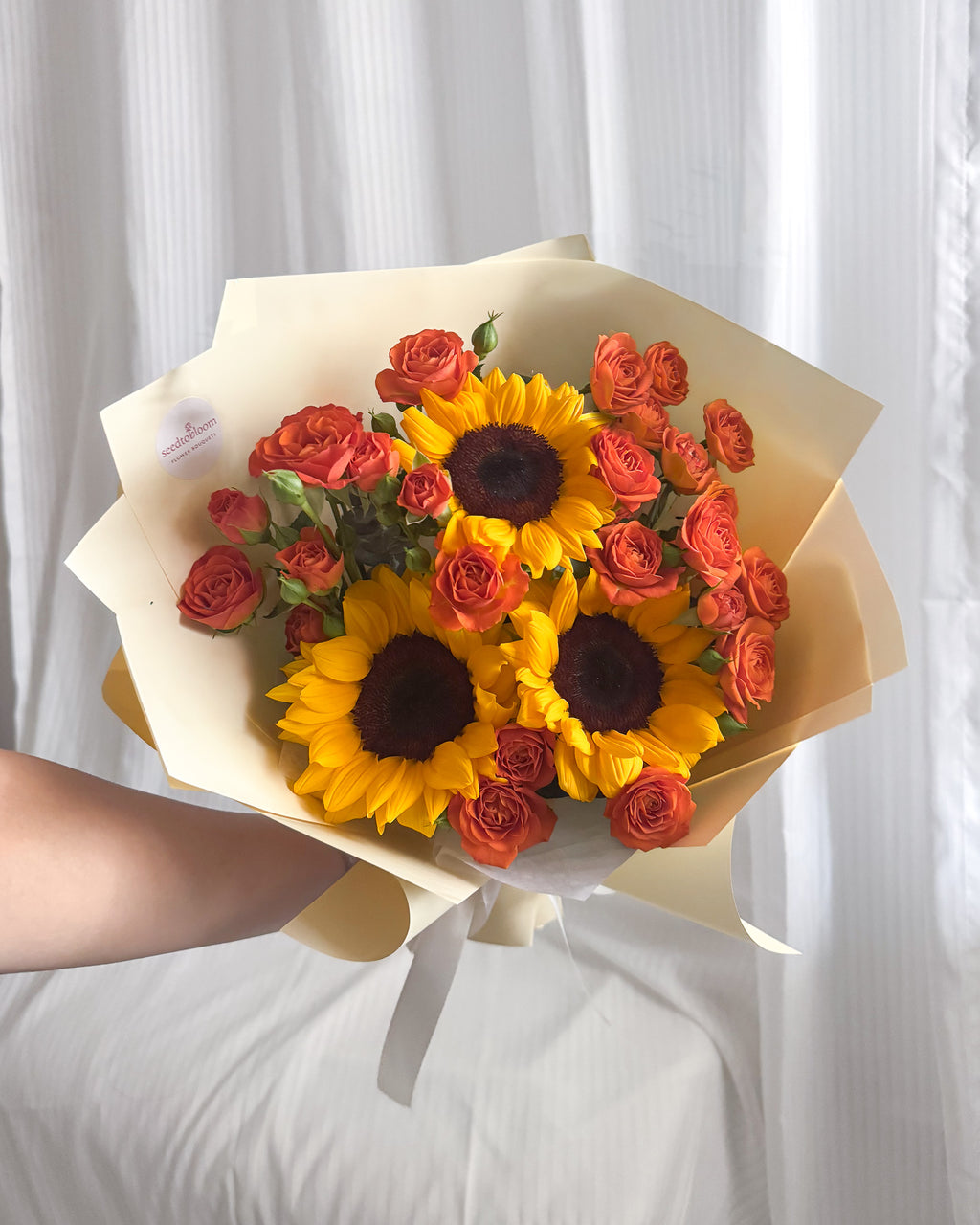 Sunlit Glow | Sunflower & Orange Mini Roses Bouquet
