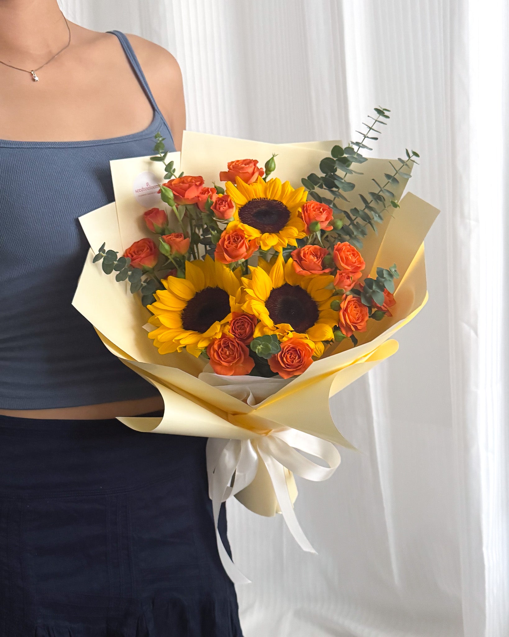 Sunlit Wishes | Sunflower & Orange  Mini Roses Bouquet