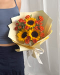 Sunlit Glow | Sunflower & Orange Mini Roses Bouquet
