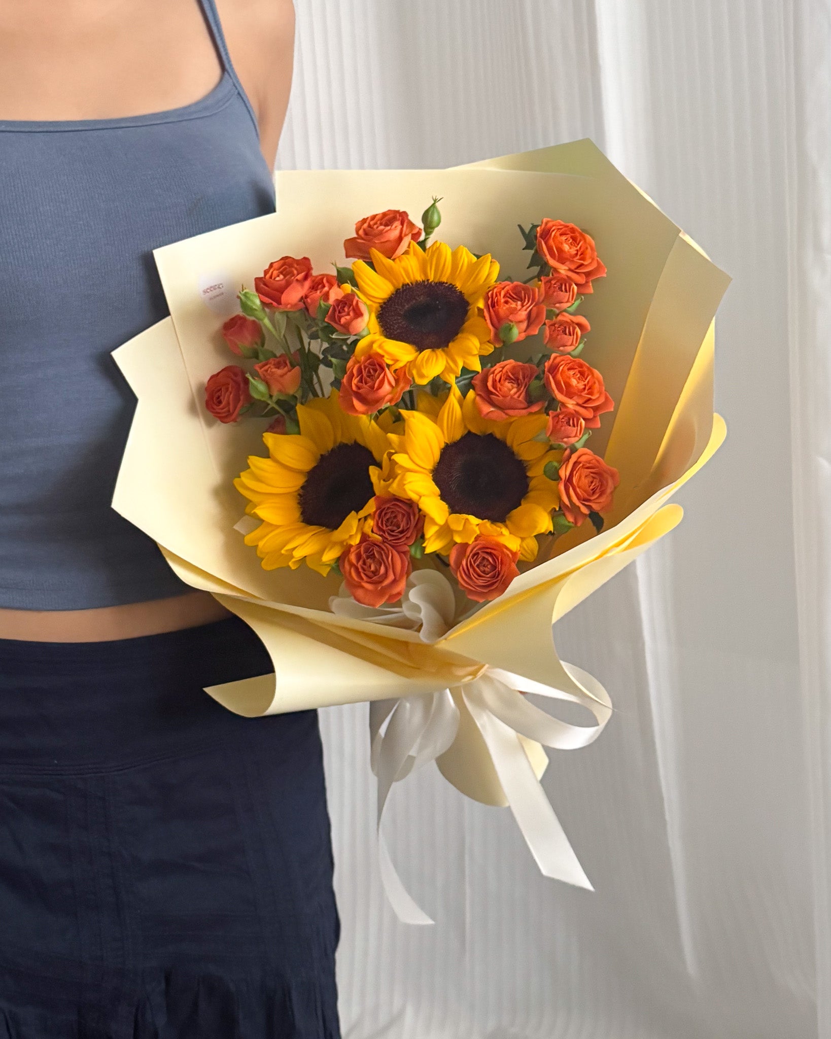 Sunlit Glow | Sunflower & Orange Mini Roses Bouquet