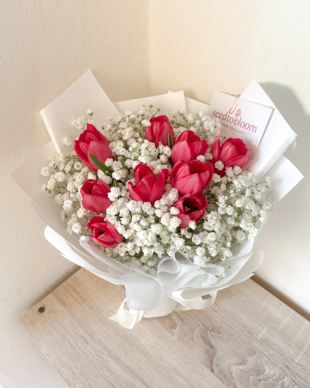 Affection | Dark Pink Tulip & Baby's Breath Bouquet