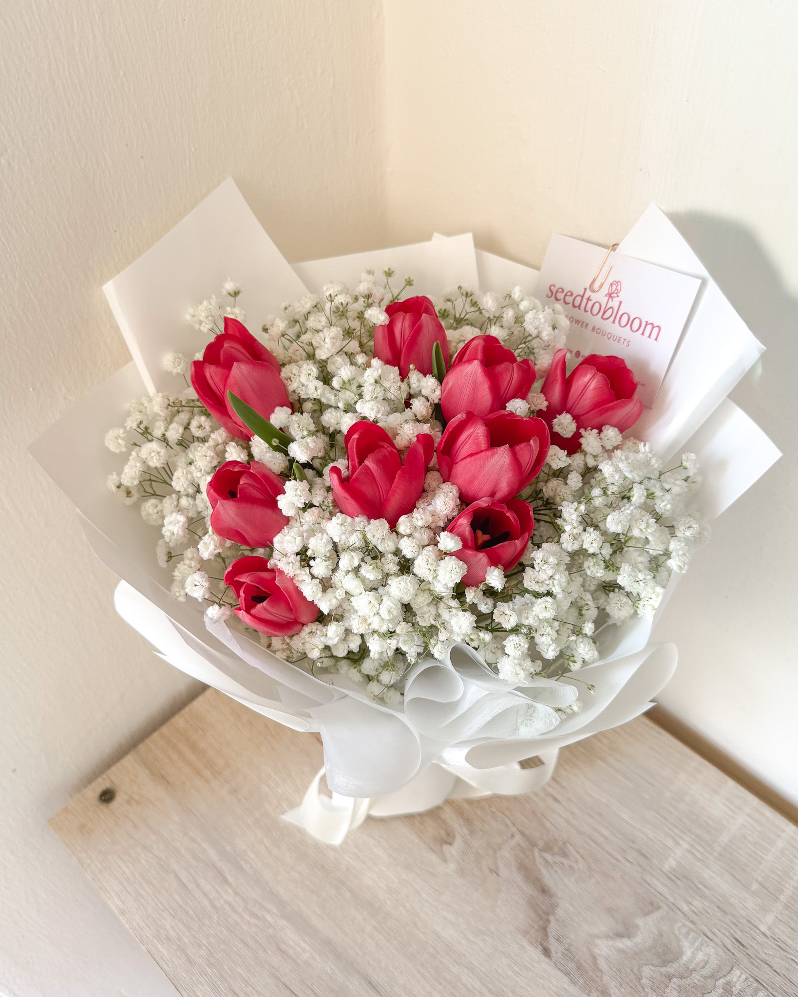 Affection | Dark Pink Tulip & Baby's Breath Bouquet