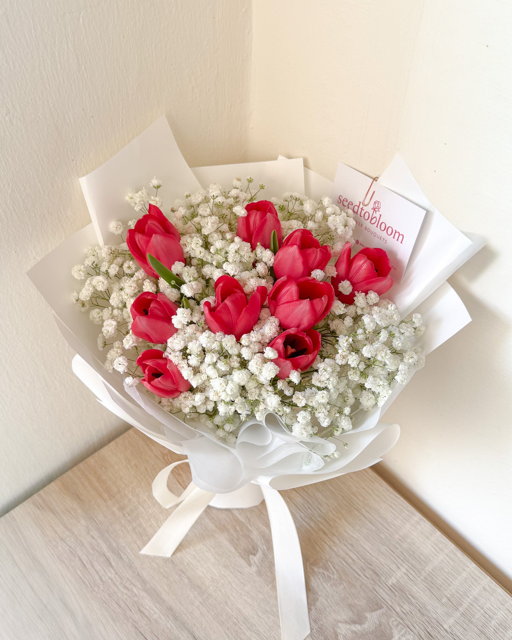 Affection | Dark Pink Tulip & Baby's Breath Bouquet
