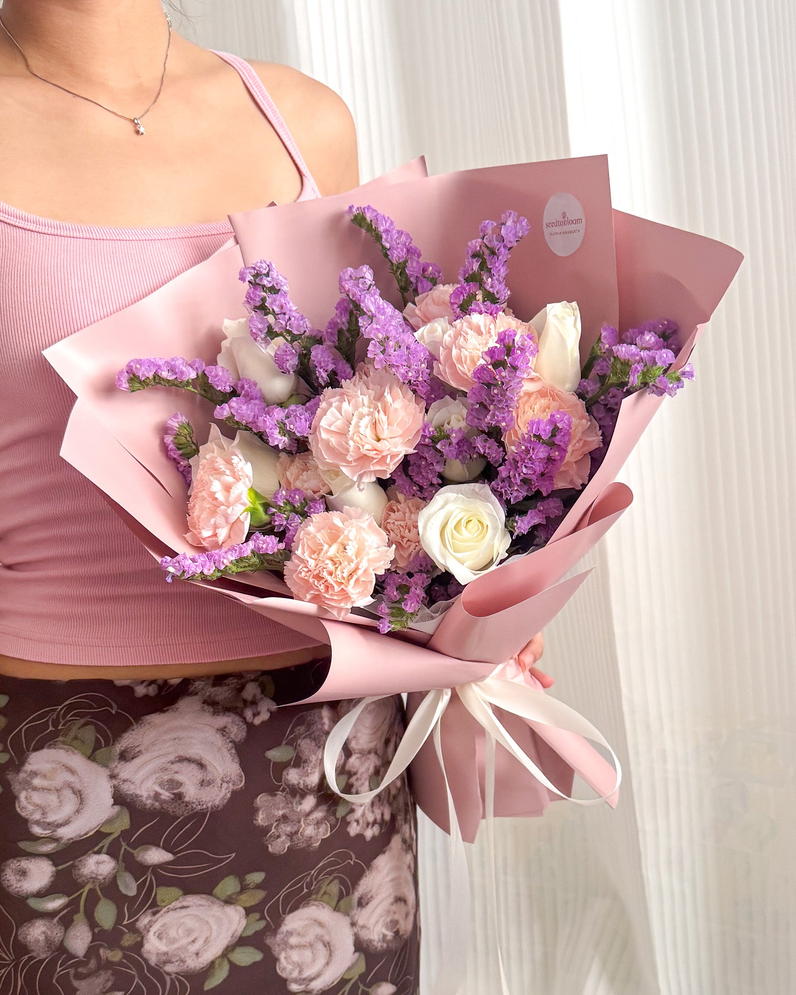Forget Me Not | Pink Carnation & Statice Bouquet