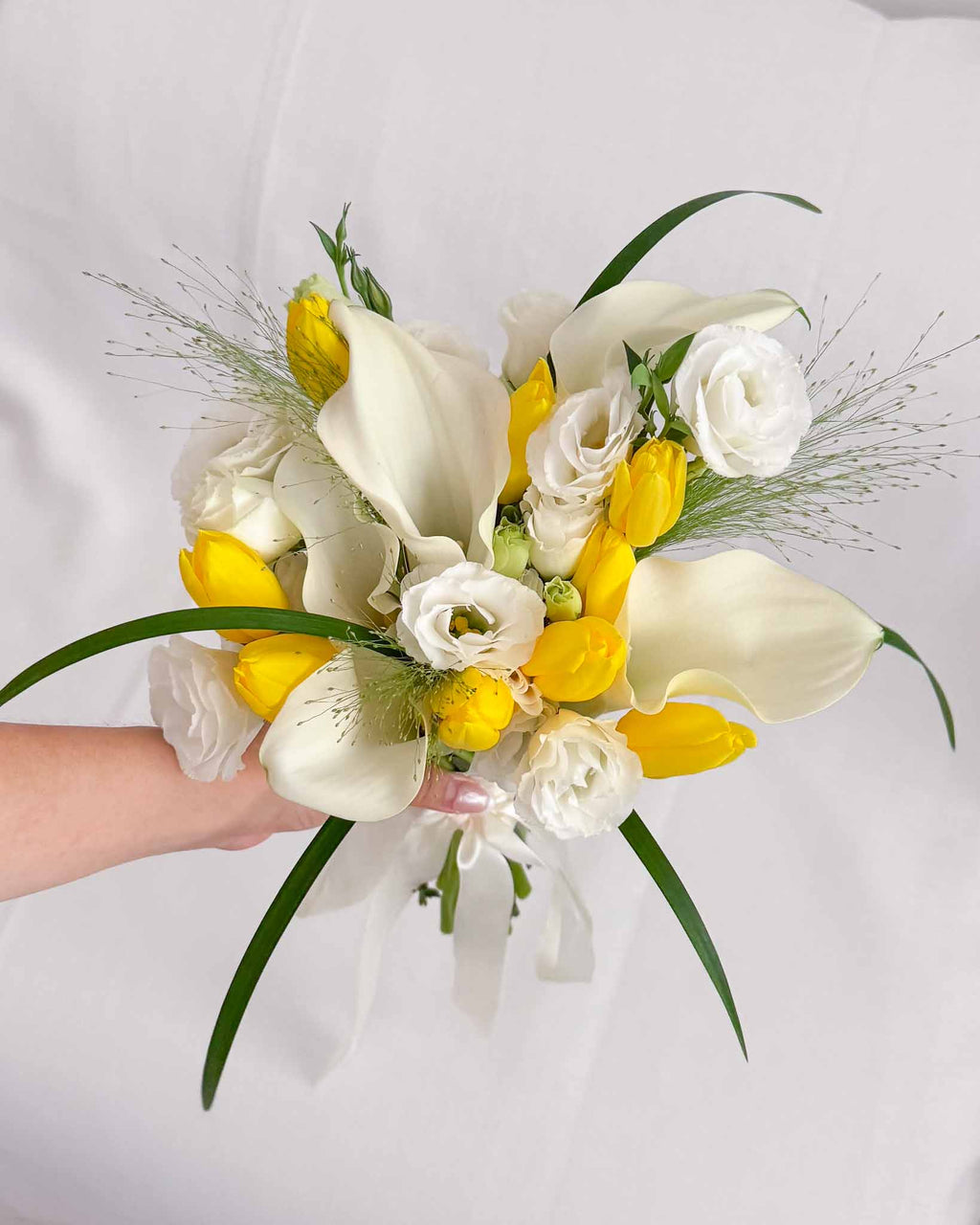 Golden Promise | White Calla Lily & Tulip Bridal Bouquet