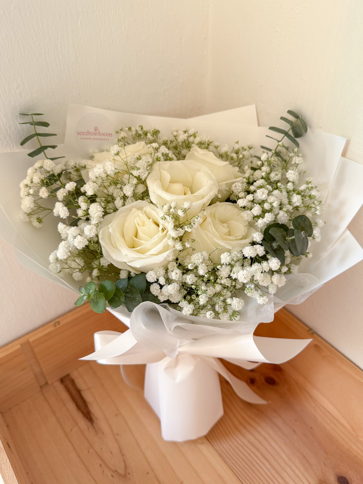Innocent Love | White Rose & Baby’s Breath Bouquet