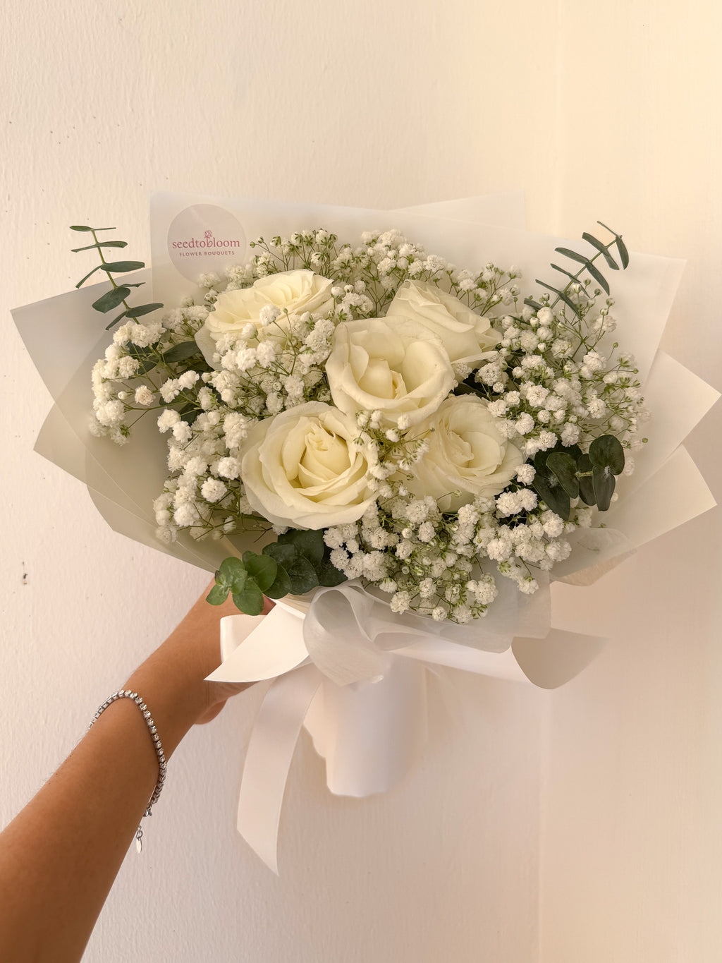 Innocent Love | White Rose & Baby’s Breath Bouquet