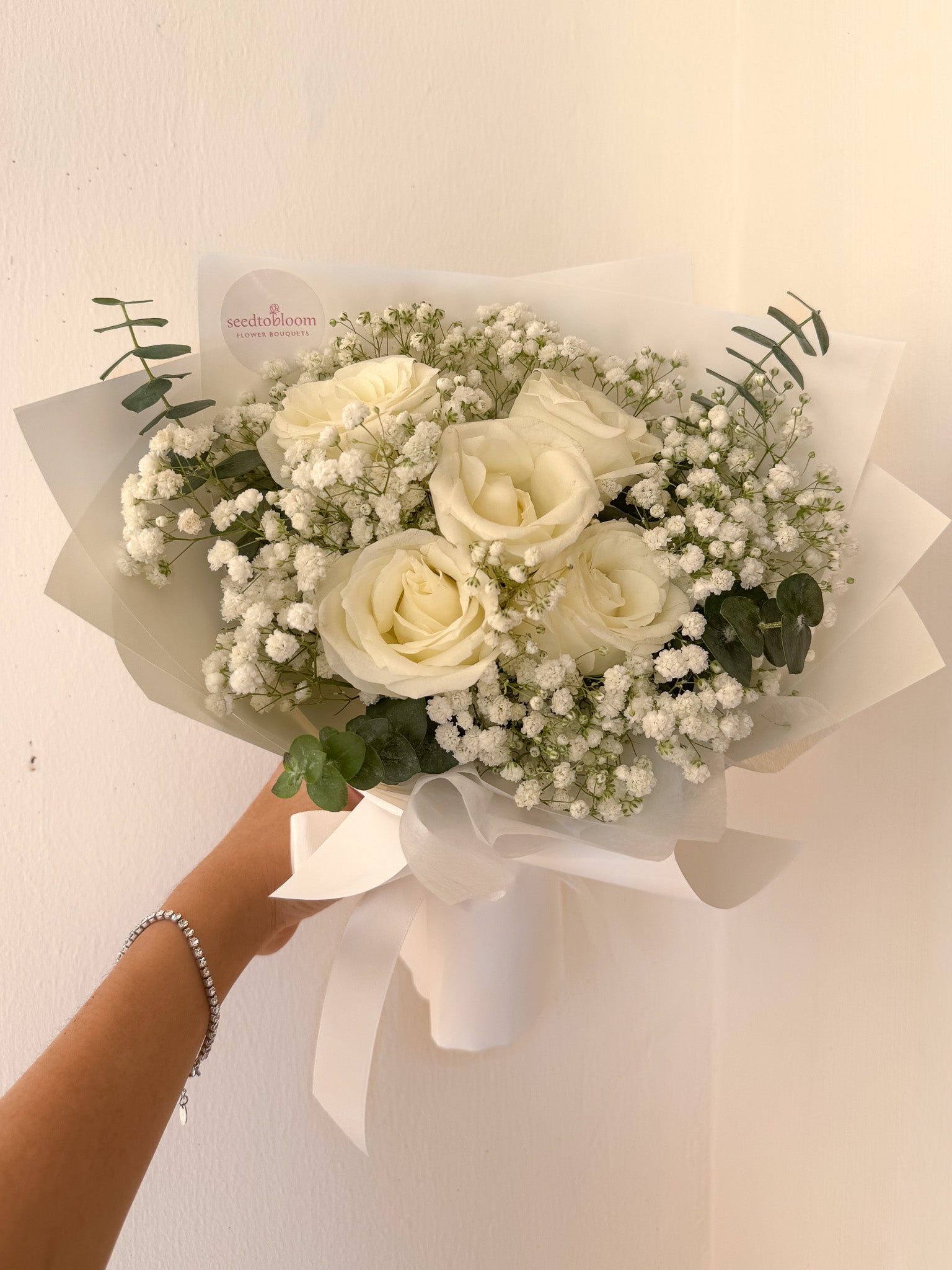 Innocent Love | White Rose & Baby’s Breath Bouquet