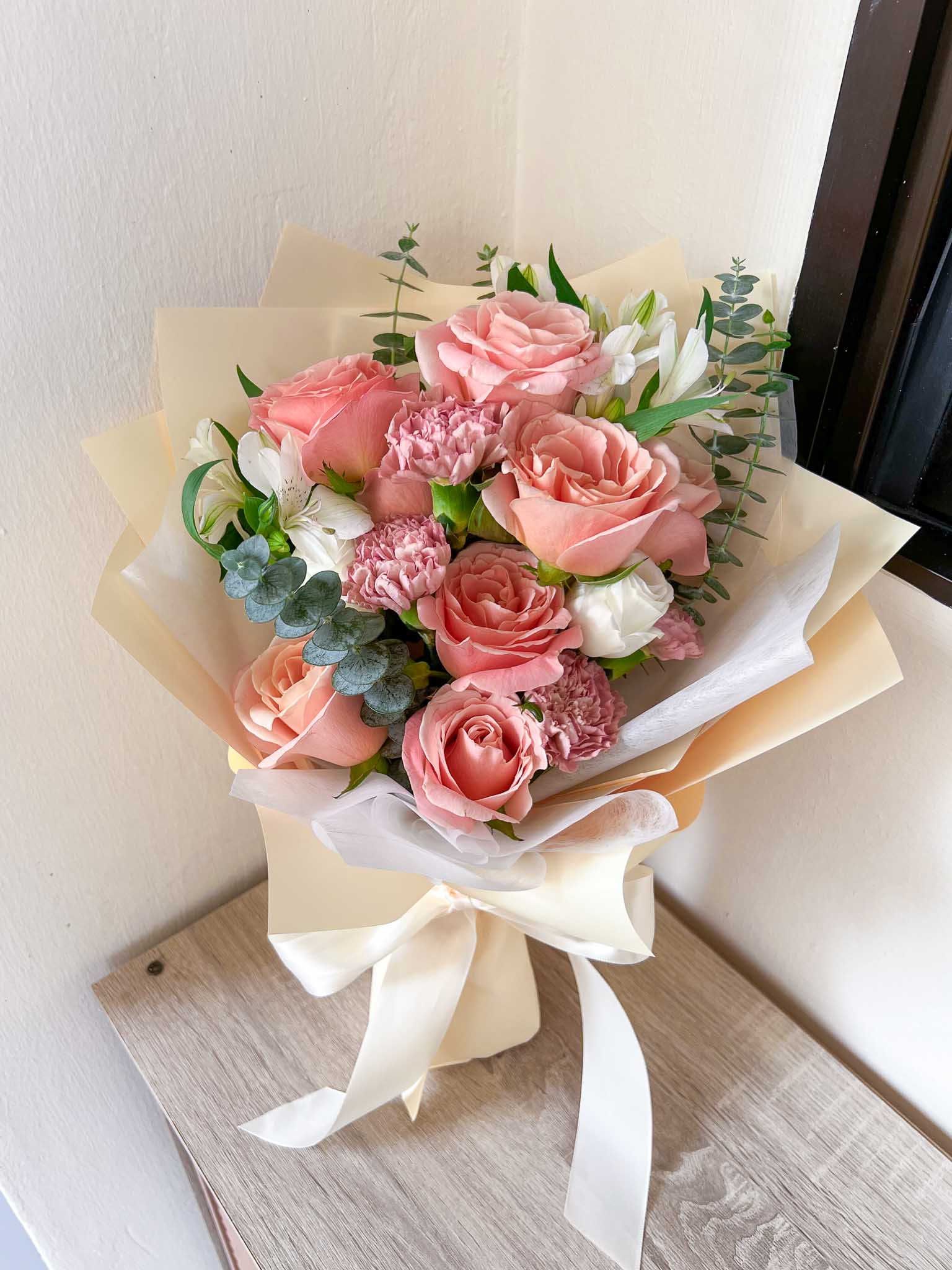Cherish | Coral Pink Rose & Carnation Bouquet