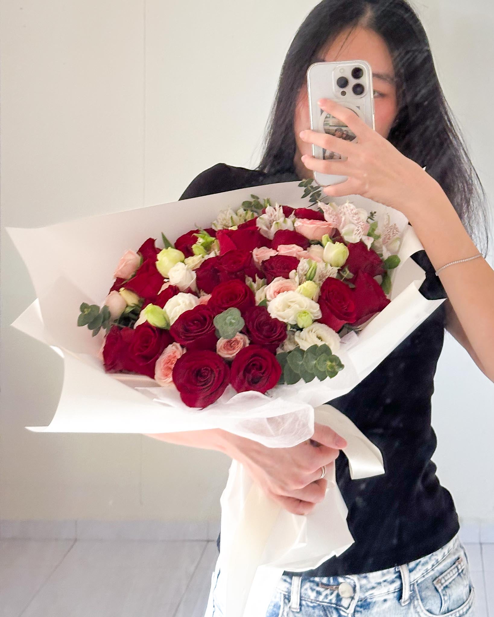 Devotion | XL Red Rose & Pink Mini Roses Bouquet